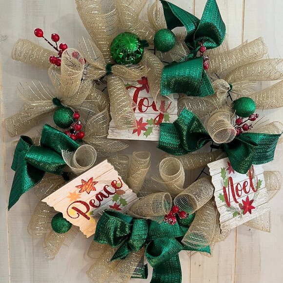 Handmade Joy, Peace & Noel Christmas Wreath - Picture 1 of 9